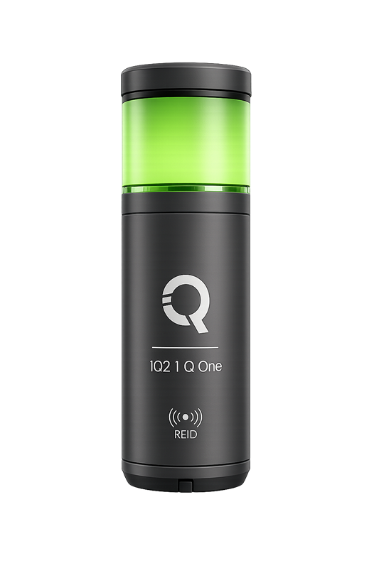QOne Smart Device, glowing green to signal normal production
